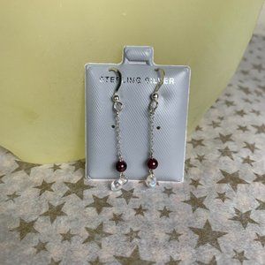 NWOT Silver Garnet Moonstone Dangling Earrings
